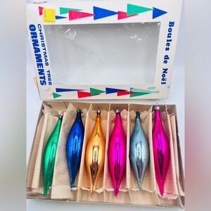 Vintage Santa Land Glass Icicle Ornaments Set of 6 Mixed Colors